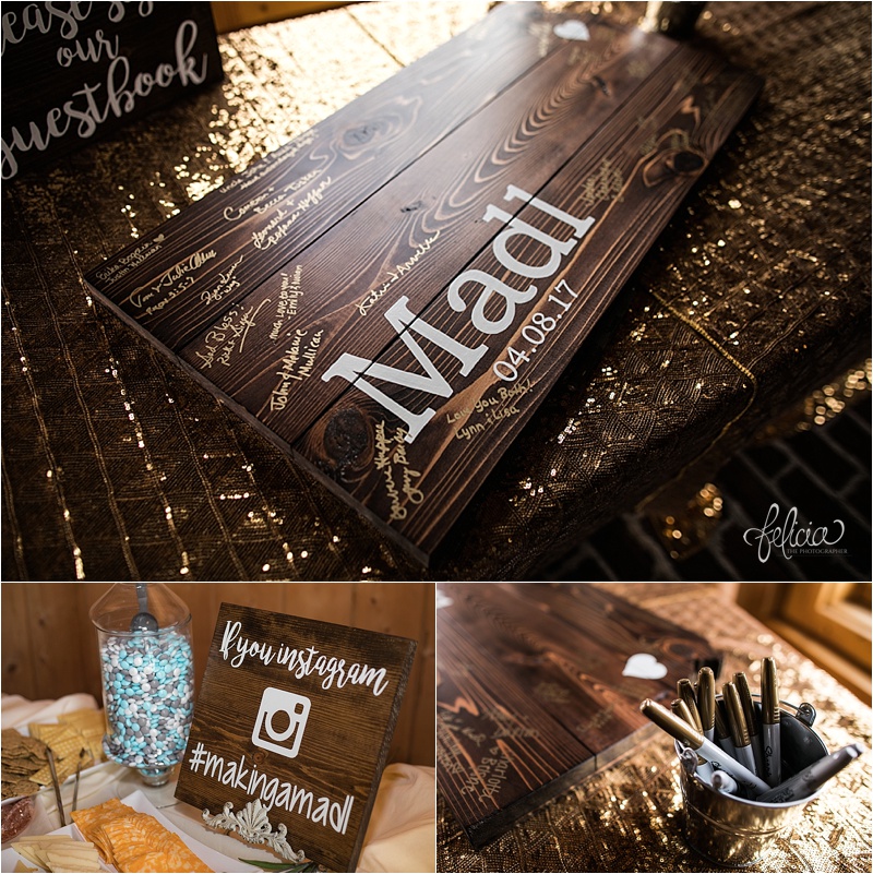 images by feliciathephotographer.com | mildale farm | destination wedding photographer | kansas | country | reception | instagram | hashtag | sharpie | guest signing board | cocktail hour | snacks | 