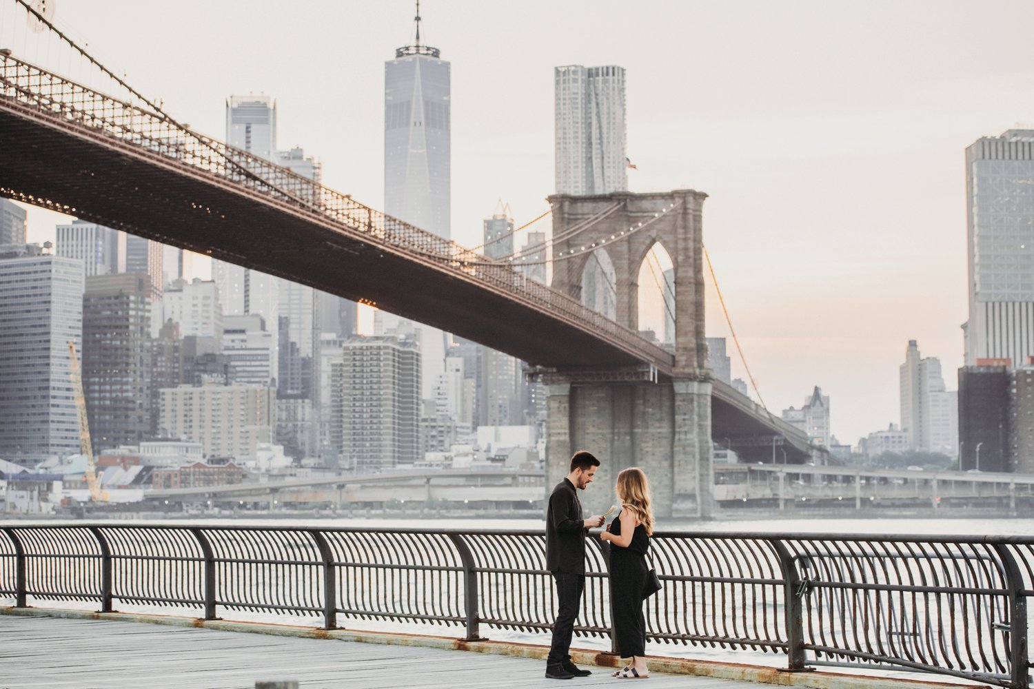  images by feliciathephotographer.com | destination wedding photographer | new york city | brooklyn bridge | proposal | engagement | whimsical | romantic | misty | skyline | 