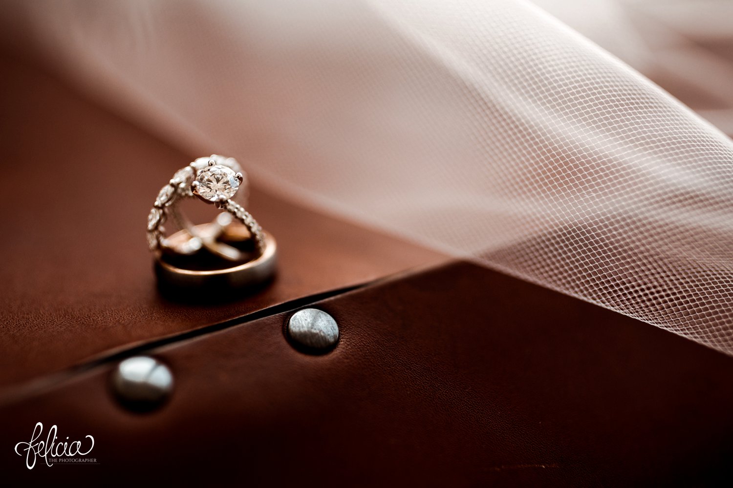 images by feliciathephotographer.com | destination wedding photographer | new york city | details | diamond engagement ring | silver band | leather | tule veil | classic | 